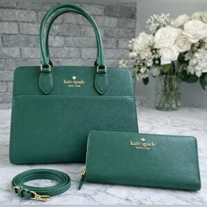 ☀️Kate Spade Madison Jade Green Medium Satchel Bag & matching bifold wallet